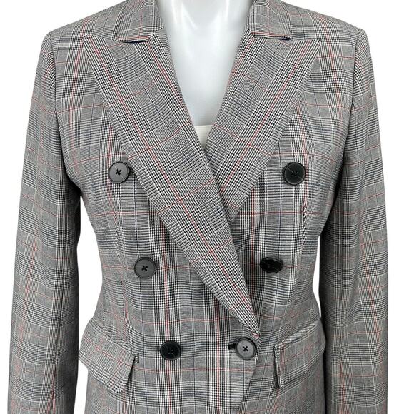 Banana Republic Gray Double Breasted Check Plaid Notch Collar Blazer Jacket Sz 6 - Picture 3 of 5